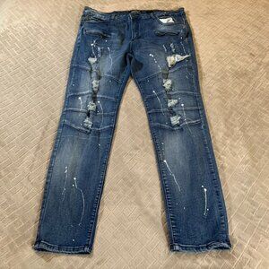 Freehold Mens 40x30 Denim Jeans Blue Skinny Distressed Paint Splatter Stretch